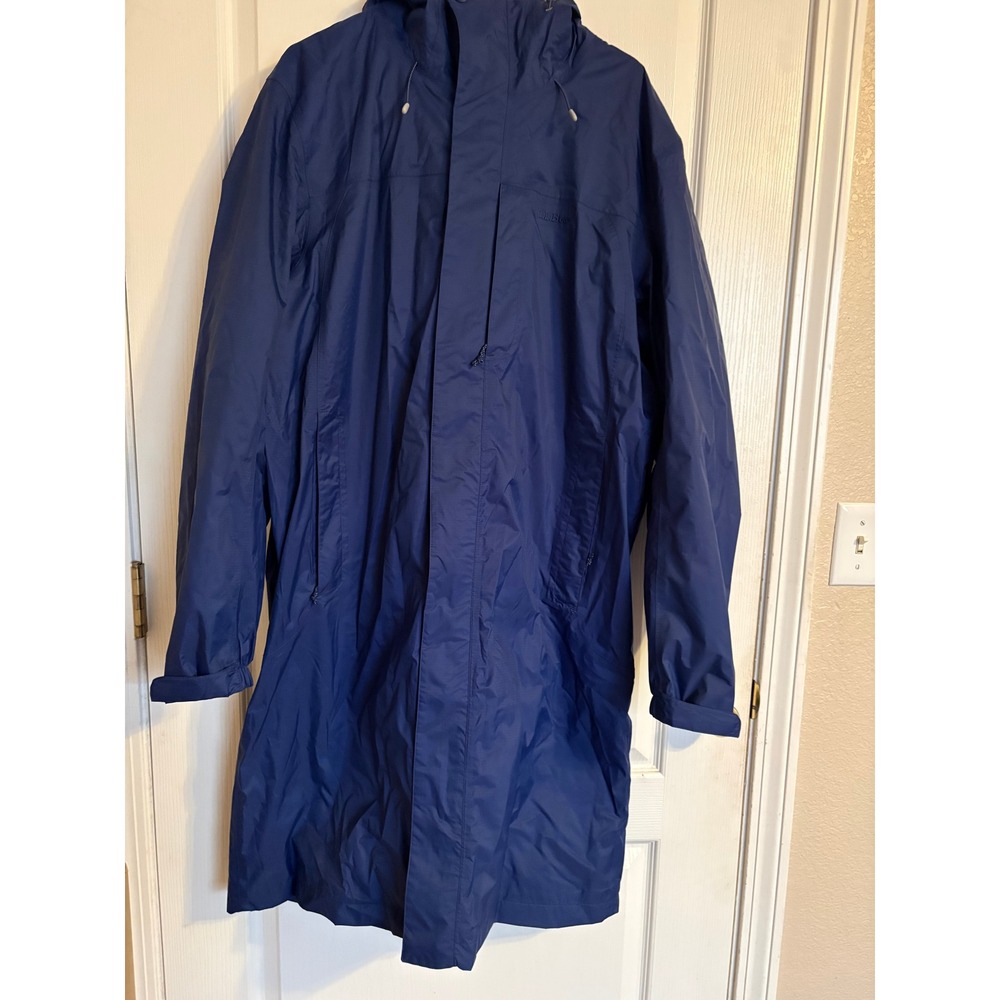 LL Bean Men Trail Model Rain Coat Blue Ripstop Hooded Parka Jacket L Tall 270386